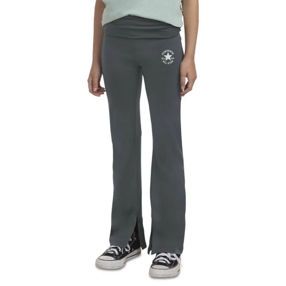 XS Converse Girls’ Fold Over Flare Leggings Grey